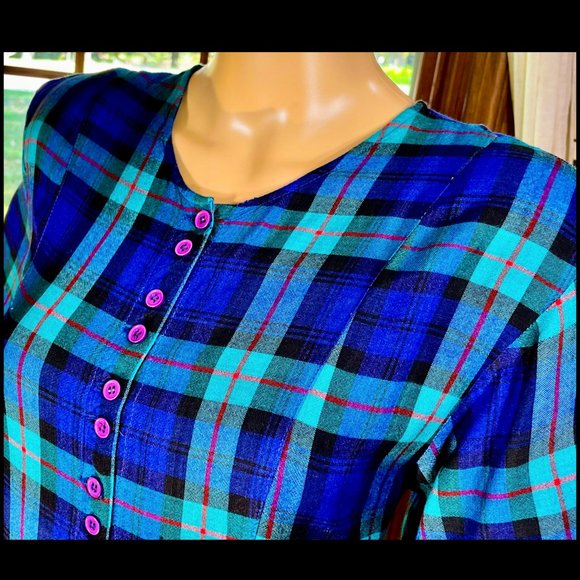 ▪️VTG▪️ULTERIOR MOTIVES▪️1980's Pleated Drop Waist Plaid Maxi Dress - Picture 3 of 7